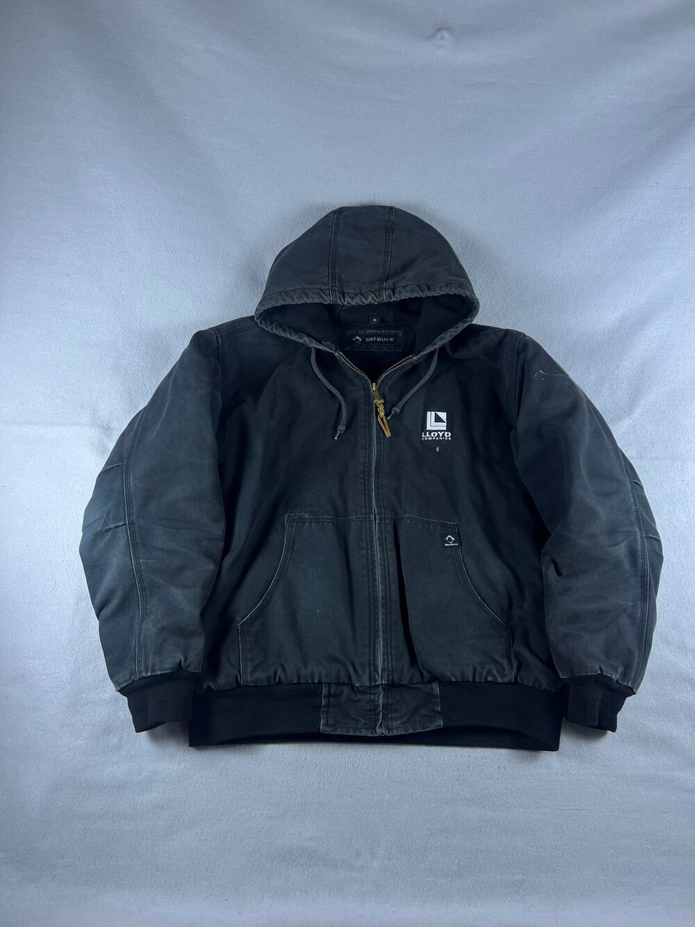 Dri Duck Jacket Mens XL Black Canvas Hooded Workwear Lloyd Companies Embroidered
